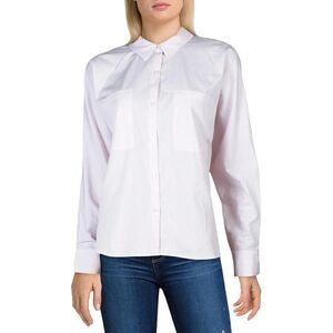 Parker Women's long sleeve Back cut out striped button up shirt Pink White Large